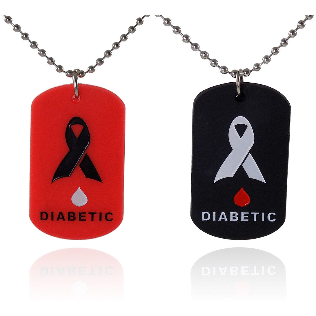 2 Pack Diabetes Medical Alert Silicone Dog Tag Necklaces Red and Bla Max Petals