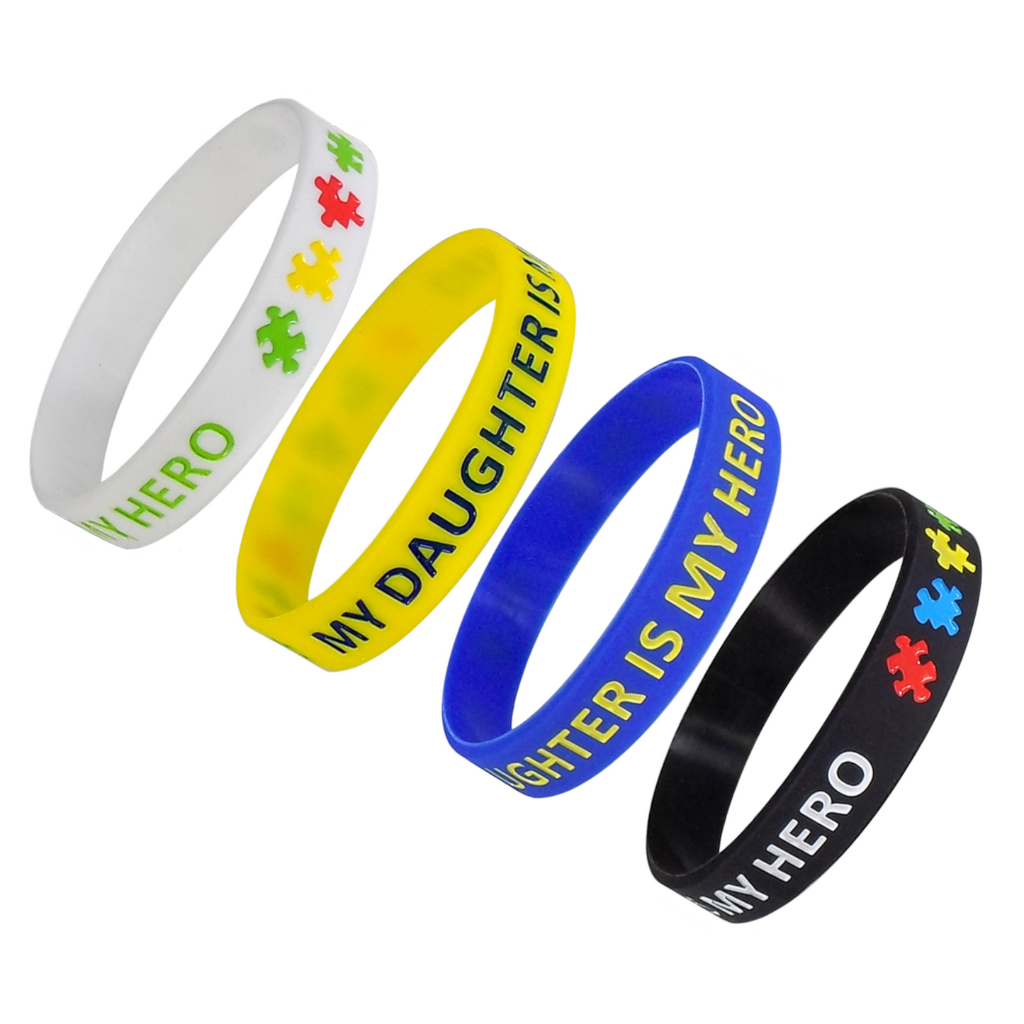 "MY DAUGHTER IS MY HERO" Autism Support Silicone Bracelet Wristbands (4 Pack)