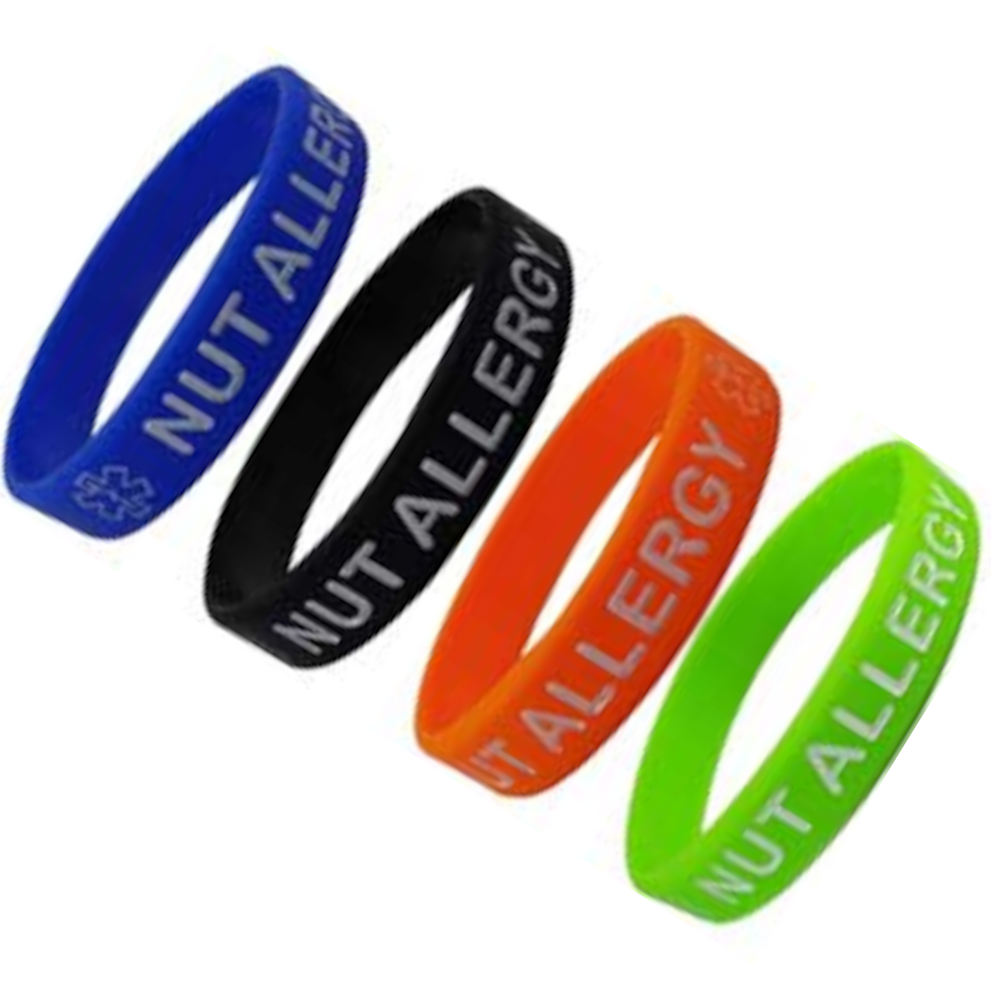 NUT ALLERGY Silicone Wristbands - 7 Inch Kids Size (4 Pack)