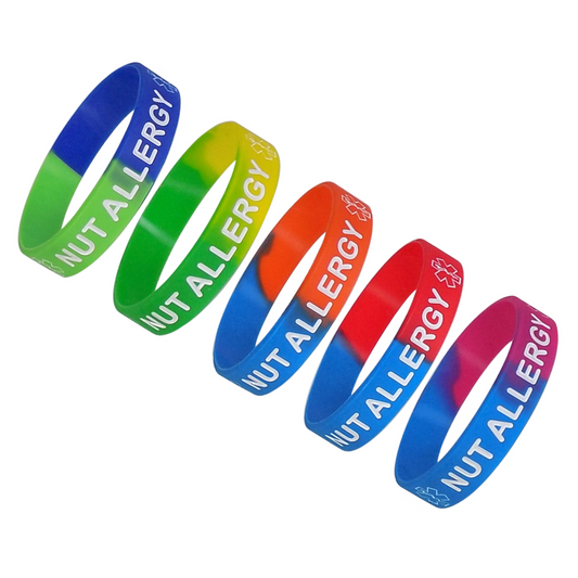 NUT ALLERGY Silicone Wristbands - 7 Inch Kid's Size (5 Pack)