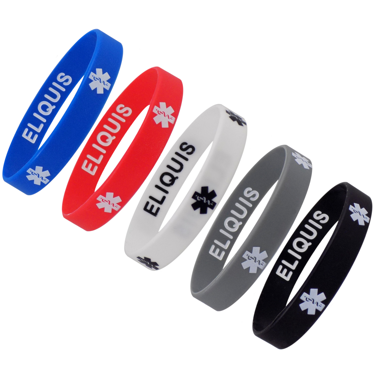 ELIQUIS Medical Alert ID Privacy Enhanced Silicone Bracelets Wristbands 5 Pack