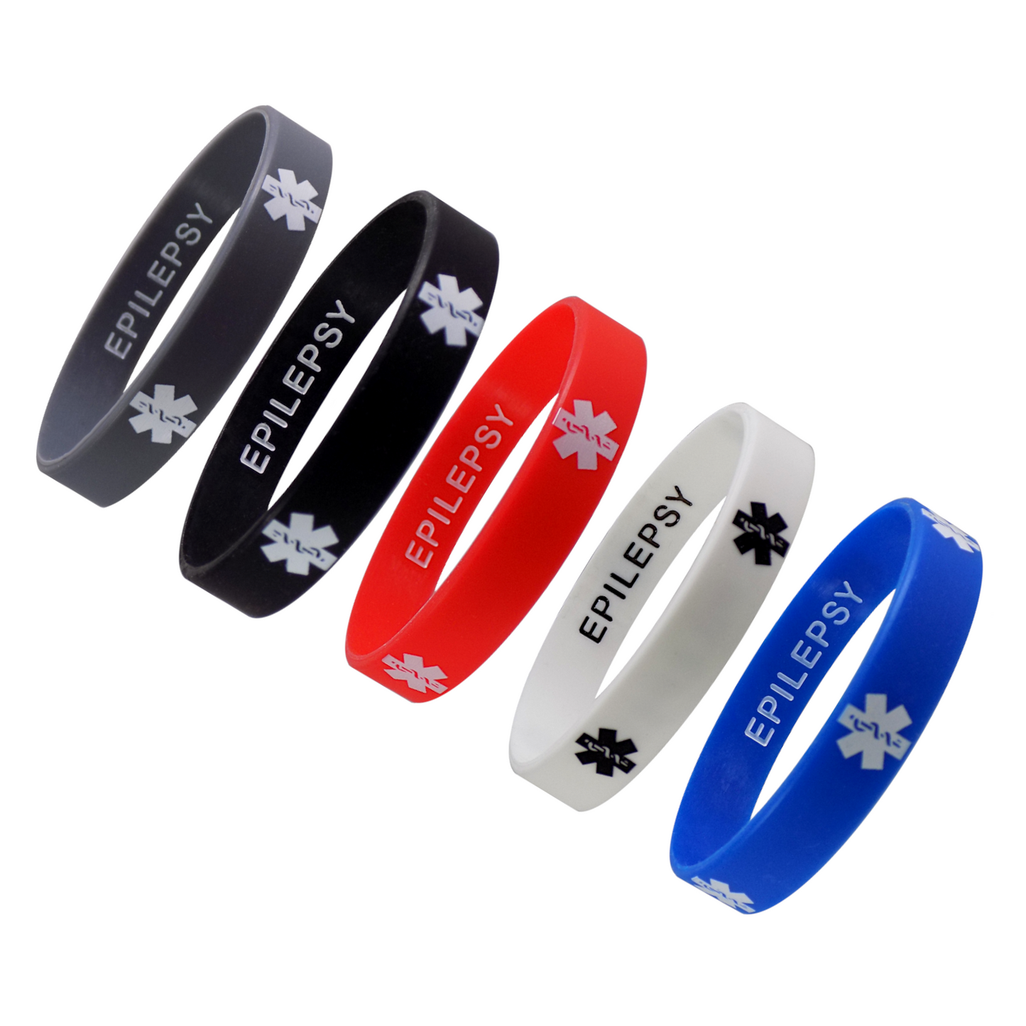 EPILEPSY Medical Alert ID Privacy Enhanced Silicone Bracelets Wristbands 5 Pack