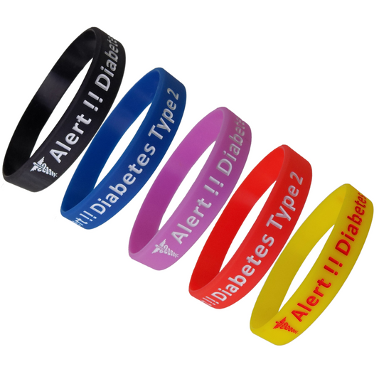 5 Pack - "Diabetes Type 2" Silicone Bracelet Wristbands