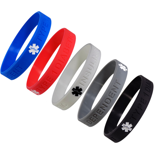 Type 1 Diabetic Insulin Dependent Medical Alert ID Privacy Silicone Bracelets Wristbands 5 Pack Standard Colors