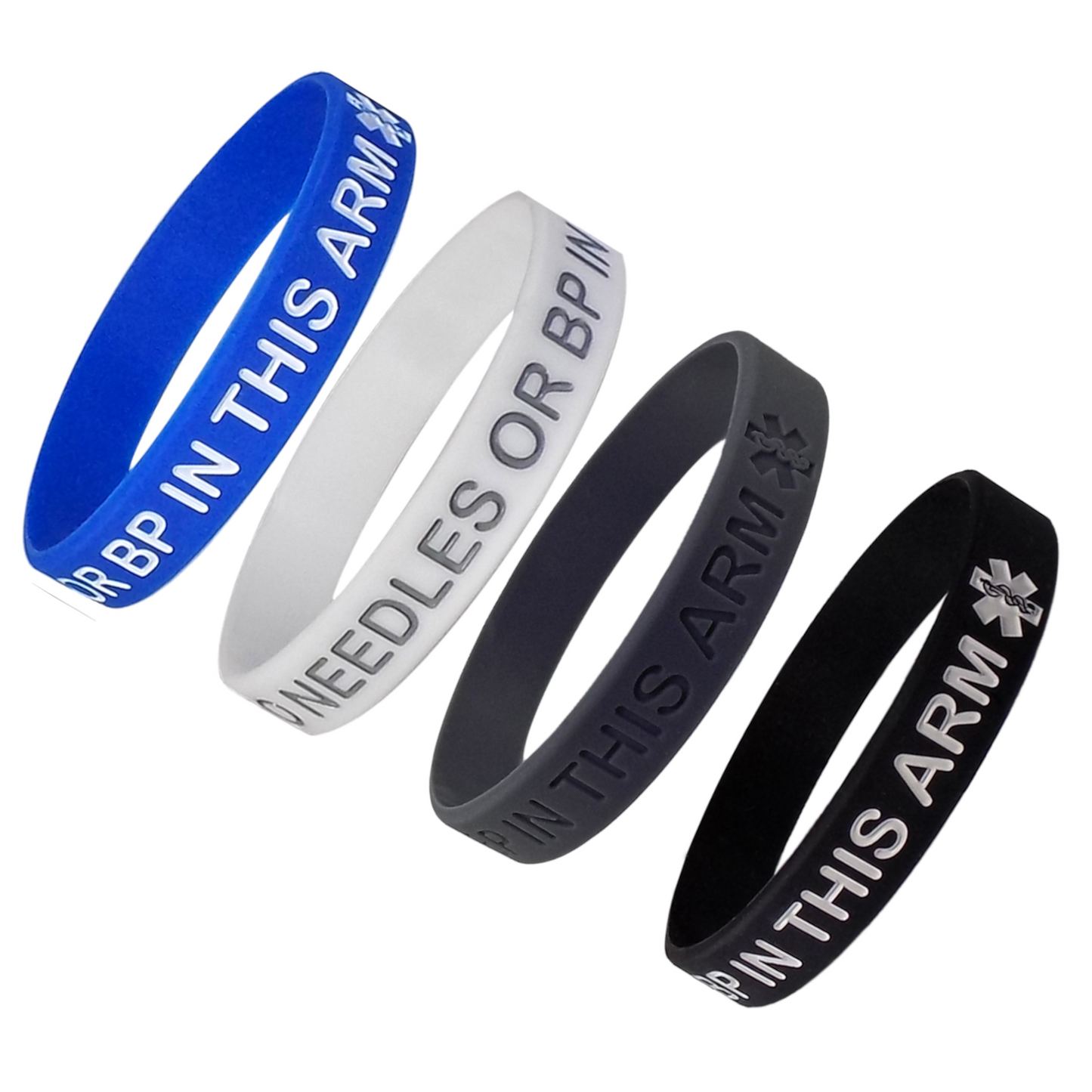 4 PACK UNISEX - Lymphedema Alert "NO NEEDLES OR BP THIS ARM" Wristbands