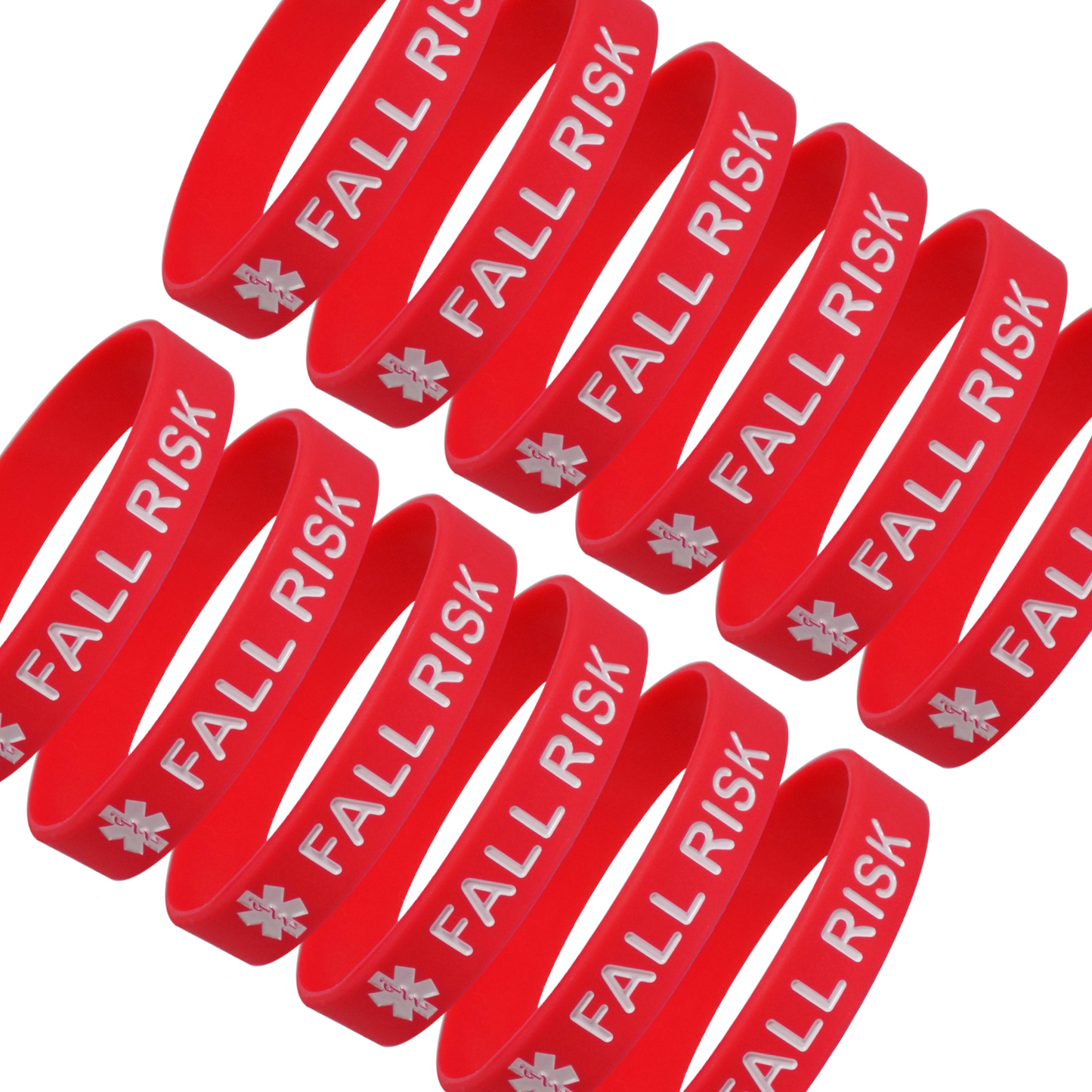 FALL RISK Medical Alert ID Silicone Bracelet Wristbands Red 12 Pack