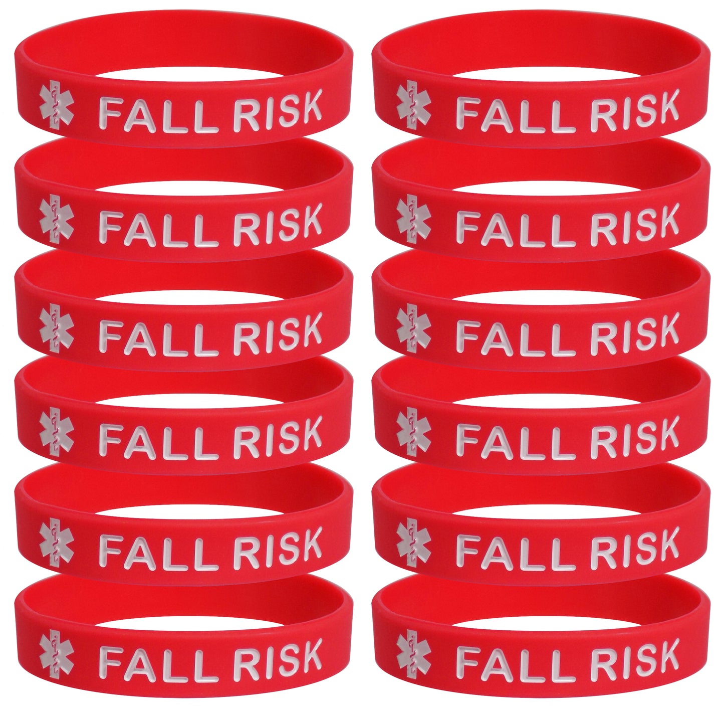 FALL RISK Medical Alert ID Silicone Bracelet Wristbands Red 12 Pack