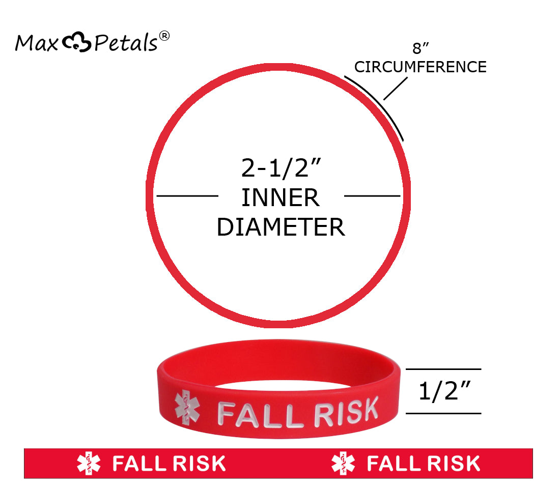 FALL RISK Medical Alert ID Silicone Bracelet Wristbands Red 12 Pack