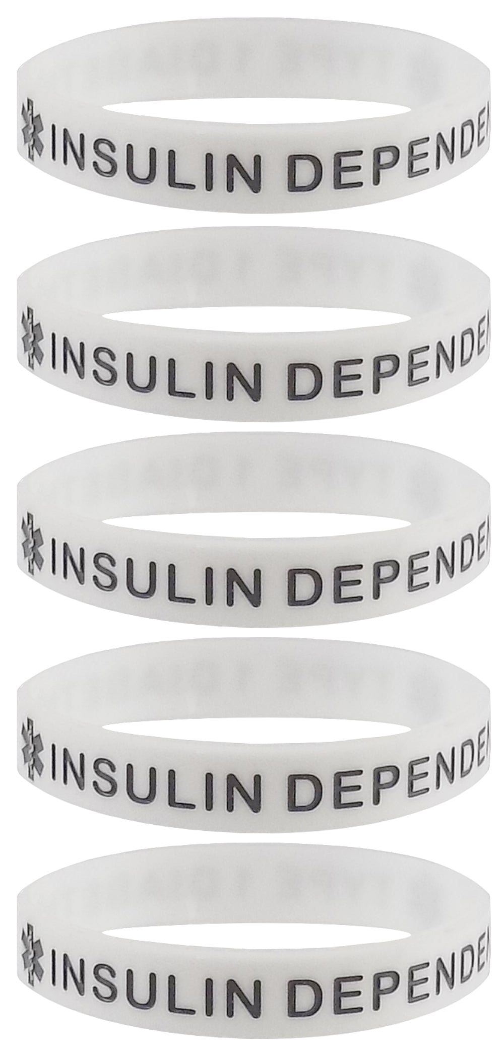 5 PACK "TYPE 1 DIABETIC" Medical Alert ID Silicone Bracelet Wristbands ADULT SIZE (8 Inches)