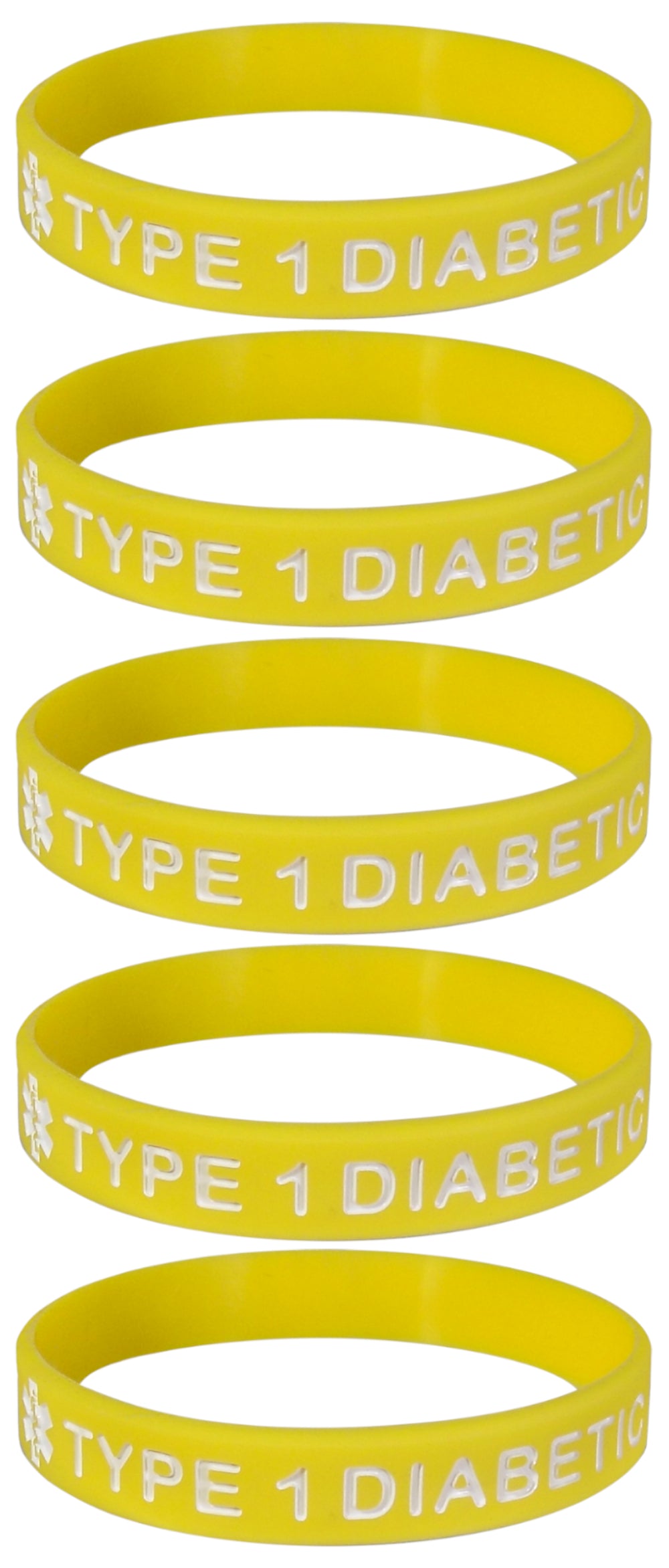 5 PACK "TYPE 1 DIABETIC" Medical Alert ID Silicone Bracelet Wristbands ADULT SIZE (8 Inches)