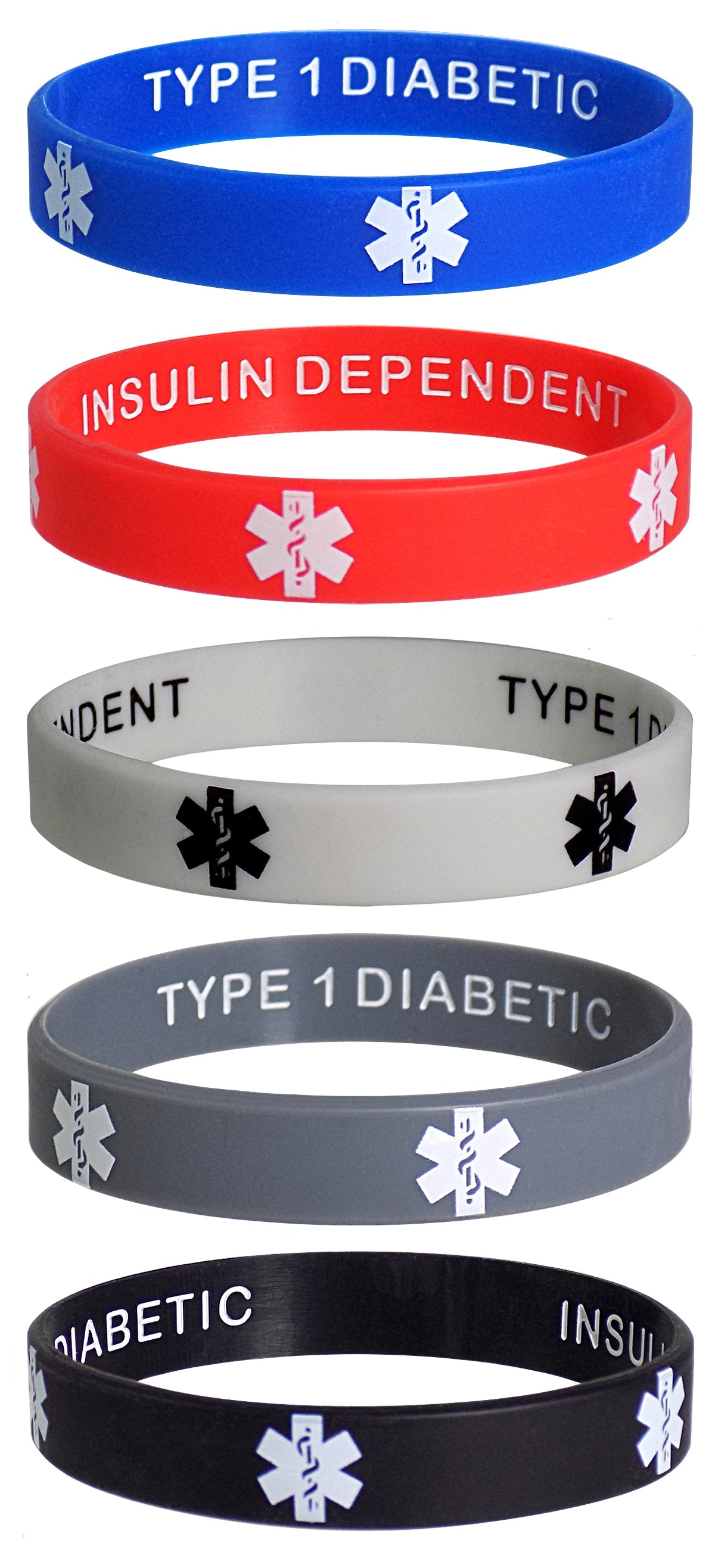 Discreet Protection, Vibrant Style: Type 1 Diabetic Medical Alert Bracelets (5-Pack)