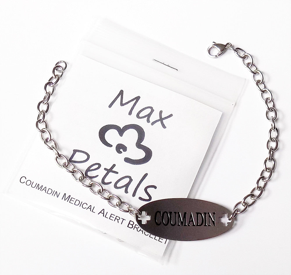 Coumadin Medical Alert ID Stainless Steel Identification Bracelet with 9 Inch Chain